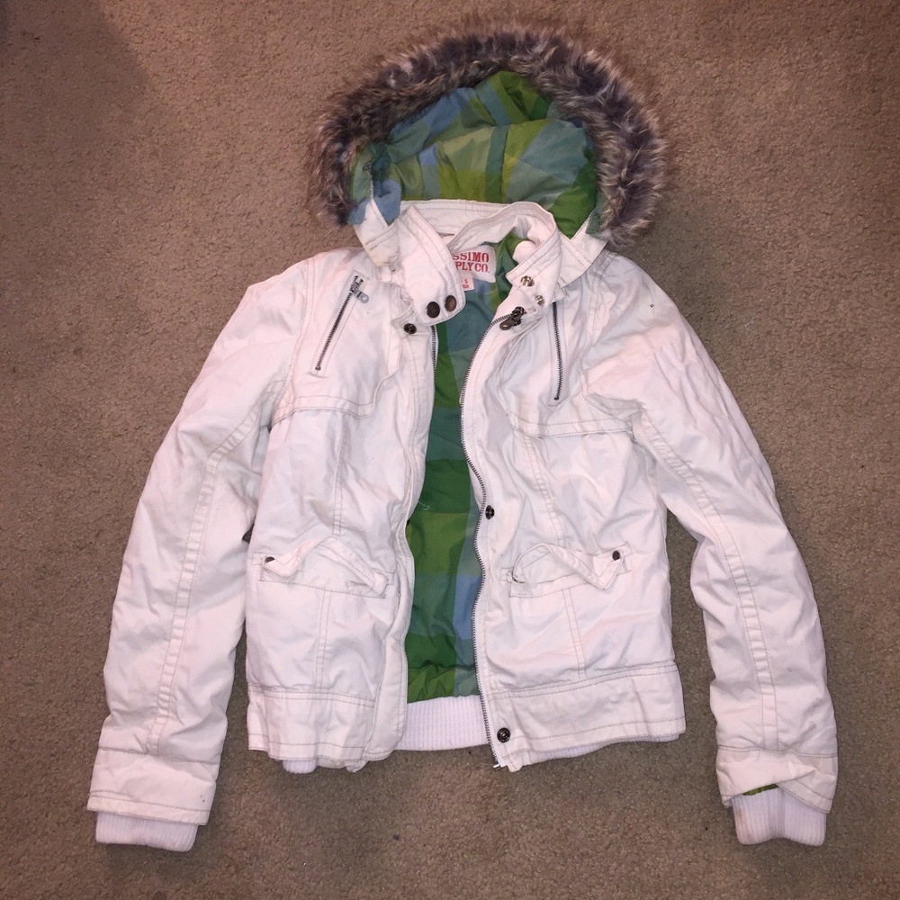 Coat | Ivory Jacket with Removable Fur Hood
